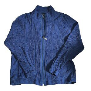 Monterey Bay Crinkle Textured Zipper Front Cardigan Jacket Sz Small Petite Navy
